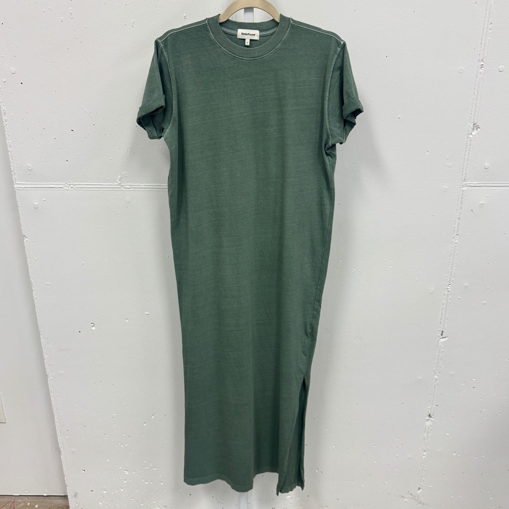 Richer Poorer Relaxed Tee Maxi Dress Green Side Slit Small Minimalist Boxy